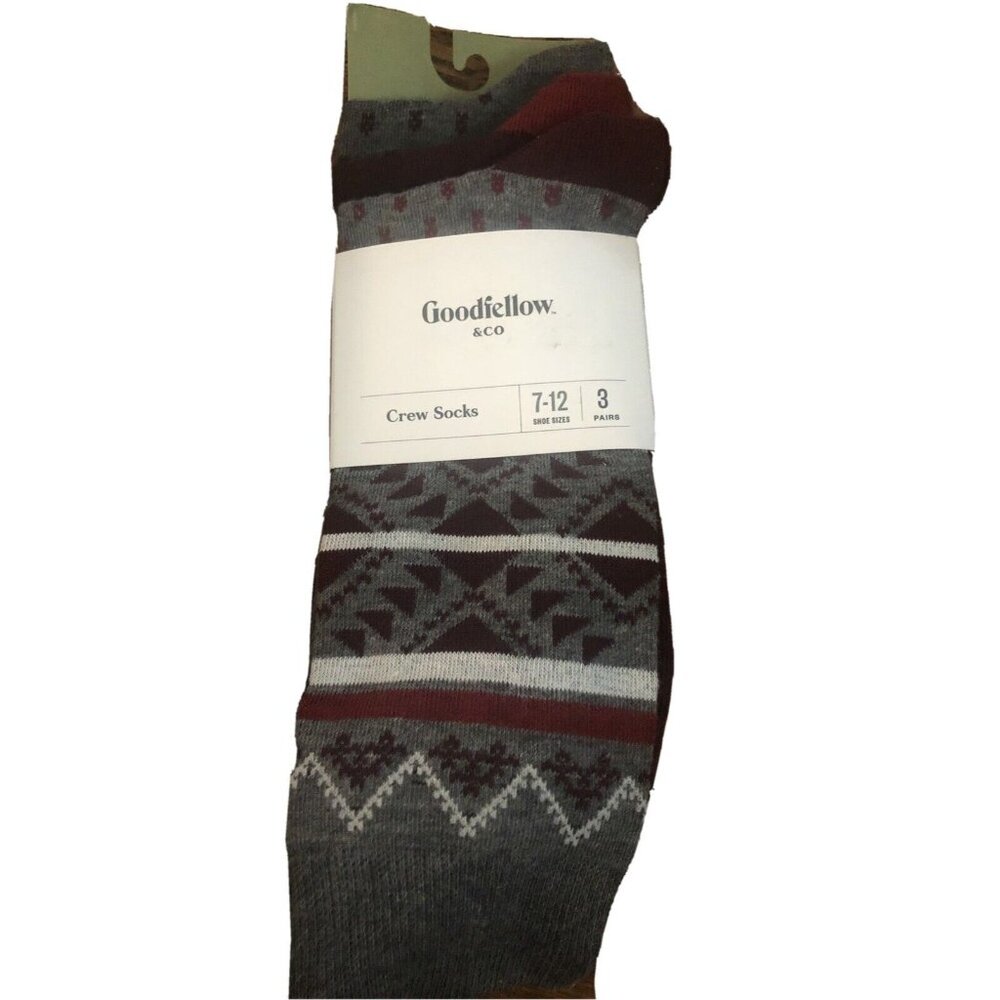 Goodfellow & Co Men's Crew Socks 3-Pack Size 7-12 - Gray Maroon